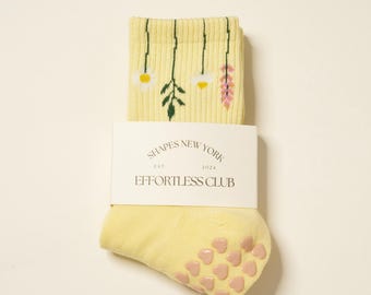 Chaussettes Flower Stem Grip : Club Pilates, barre, yoga sans effort - Chaussettes antidérapantes