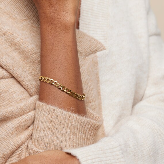 18K Gold Plated Curb Chain Bracelet Chunky Bold Chain Bracelet