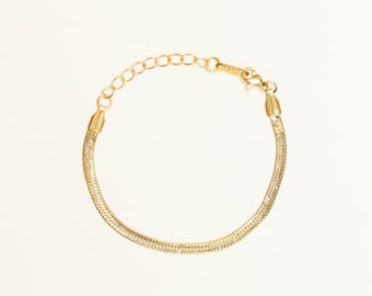 Bracelet chaîne à chevrons plaqué or 18 carats, bracelet chaîne serpent plat, bijoux minimalistes pour femme