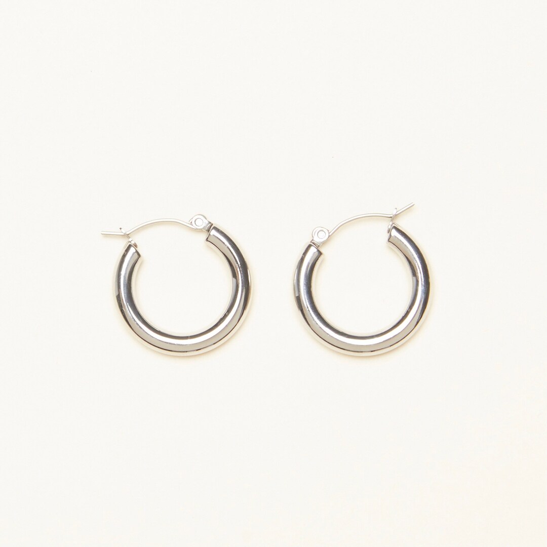 Classic 18K White Gold Plated Hoop Earrings Simple Chunky - Etsy