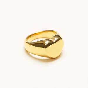 18K Gold Plated Heart Shaped Signet Ring, Wide Band Ring, Stackable ...