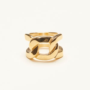 18K Gold Plated Titanium Large Wide Band Chain Ring, Minimalist Women Jewelry, Chunky Band Ring