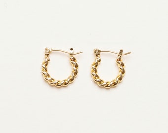 Mini créoles torsadées en corde plaquée or 18 carats, créoles délicates, bijoux minimalistes pour femme