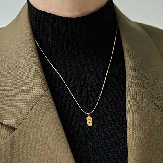 18K Gold Plated Lucky Seven Charm Necklace, Number Pendant