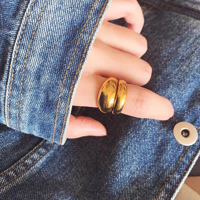 18K Gold Plated Bold Dome Ring, Band Ring, Stackable Ring, Women Instagram Minimalist Style Two Styles image 9