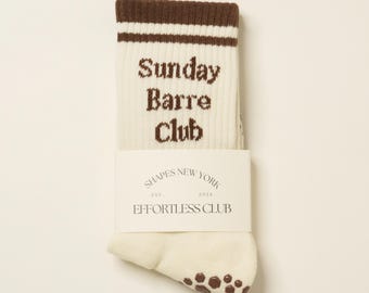 Effortless Club Grip Socks, Sunday Barre Club Crew Pilates Socks, Barre Quote, Throwback Non-Slip Socks, Yoga Barre, Chocolate x White