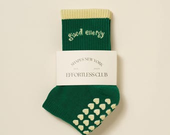 Grip Socks: Effortless Club Good Energy Pilates Sock in Green - Pilates, Yoga, Barre