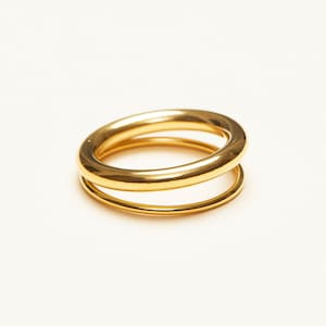 18K Gold Plated Double Band Ring, Gold Stackable Ring, Minimalist Women Jewelry