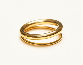 18K Gold Plated Double Band Ring, Gold Stackable Ring, Minimalist Women Jewelry