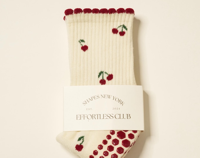 Mini Cherry Grip Socks: Effortless Club Pilates, Barre, Yoga Sock