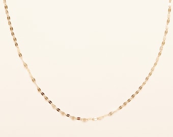 Or massif 14 carats - Collier chaîne plate en or fait main, collier empilable, chaîne à maillons délicate