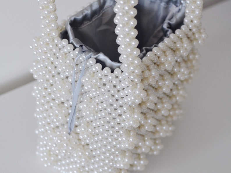 Women Retro Faux Pearl Embellished Beaded Box Bag Handmade Handbag