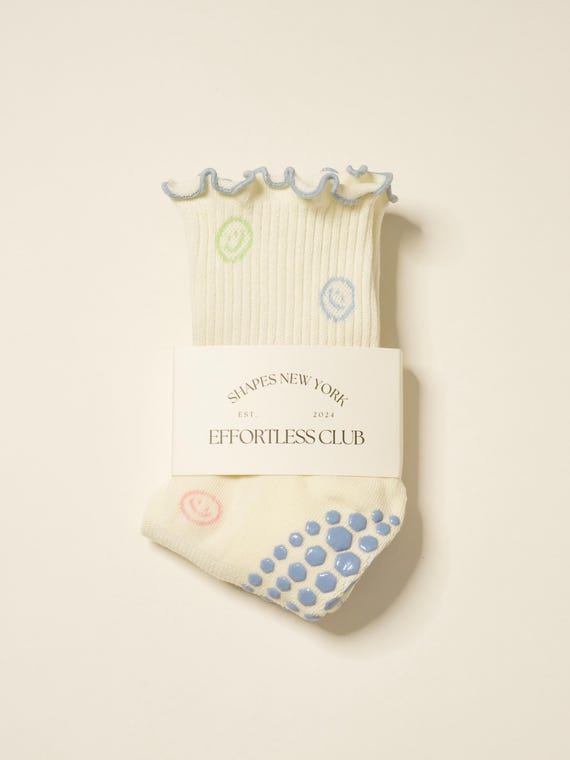 Smiley Face Grip Socks: Effortless Club Ruffle Trim Pilates Socks