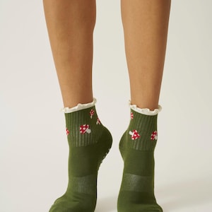 Mushroom Forest Pilates Socks: Effortless Club Grip Sock, Barre Yoga Fitness image 4