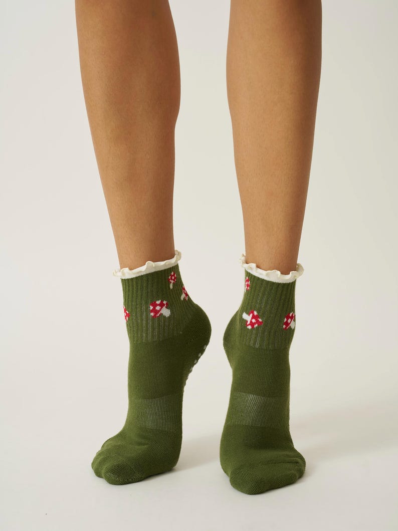 Mushroom Forest Pilates Socks: Effortless Club Grip Sock, Barre Yoga Fitness image 4