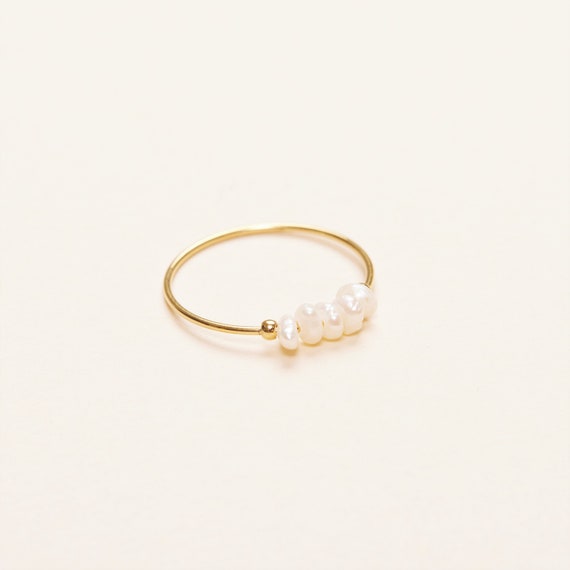18K Gold Plated Mini Freshwater Pearl Ring Natural Pearls Women
