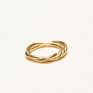 18K Gold Plated Titanium Braided Twist French Ring, Band Ring, Stacking Ring, Minimalist Jewelry