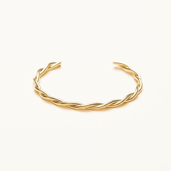 アクセサリー everyone 18k gold simple bracelet 18K Gold Plated Simple Twist Cuff Bangle, Minimalist Bracelet