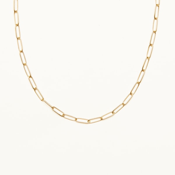 18K Gold Plated Paper Clip Bold Chain Linked Necklace Choker (Two Styles) Women Jewelry Minimalist