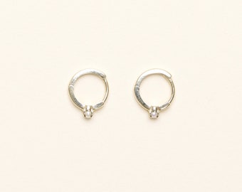 10K Solid Gold Freshwater Pearl Hoop Earrings, Mini Hoops, Pearl Gold Earrings, Handmade in USA