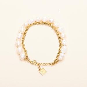 French Style Bold Freshwater Pearl and Rope Double Bracelet, Freshwater Natural Pearls, Parisian Style Women Jewelry, Perfect Birthday Gift