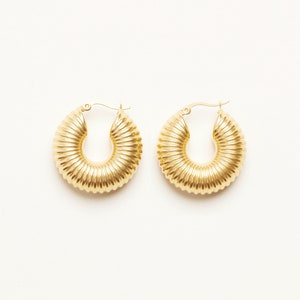18K Gold Plated Titanium Snail Hoop Earrings, Hollow Hoops, Women Statement Earrings