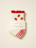 Strawberry Pilates Grip Socks: Effortless Club Ruffle Trim, Barre Yoga Fitness