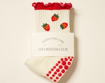 Strawberry Pilates Grip Sokken: Moeiteloze Club Ruffle Trim, Barre Yoga Fitness