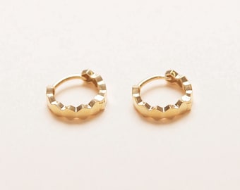 10K massief gouden zeshoek eenvoudige hoepels, handgemaakte sieraden, massief gouden sieraden, minimalistische vrouwensieraden