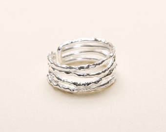 Sterlingzilveren handgemaakte statement zilveren ring, meerlaagse bandring, handgemaakte damessieraden, minimalistisch