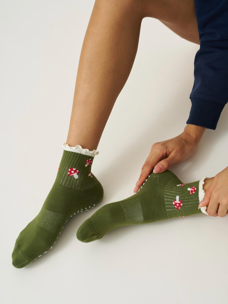 Mushroom Forest Pilates Socks: Effortless Club Grip Sock, Barre Yoga Fitness image 2