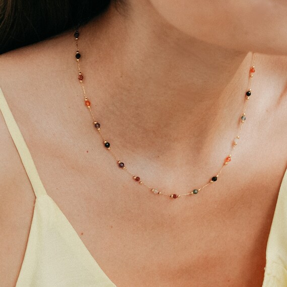 Collier Chaîne Réglable Or Rose Avec Pendentif Perle à Pompons - Titane - Neuf étiquettes