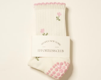 Chaussettes antidérapantes à imprimé tulipe : Club Pilates, barre, yoga sans effort