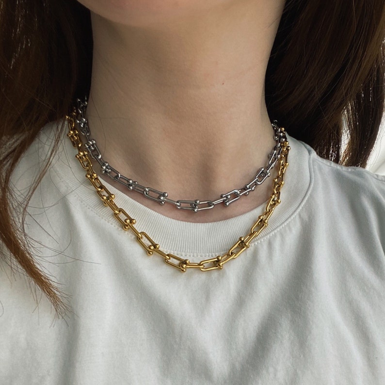 18K Gold Plated Pinball U Shaped Linked Chain Necklace Bold Etsy