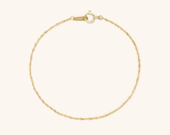 14K massief gouden twist touw Sparkle-kettingarmband, twee lengtes, massief gouden sieraden, minimalistische damessieraden