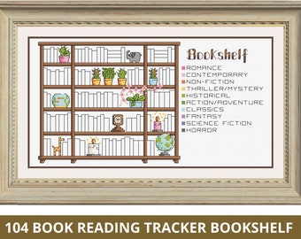 104 Book Reading Tracker Bookshelf - Printable Cross Stitch Chart Pattern - Digital PDF Instant Download