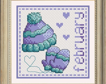 Monthly Calendar - February - Printable Cross Stitch Chart Pattern - Digital PDF Instant Download