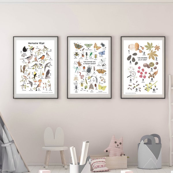 Lernposter Set, ABC Poster & Zahlenposter, Kinderposter- Set, Poster Kinderzimmer, Kinderposter,