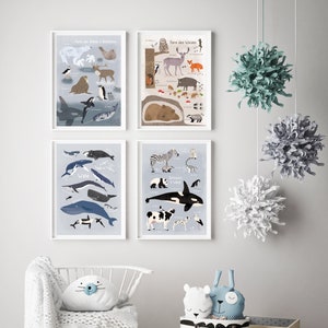 Poster Set, Kinderposter- Set, DIN A4, DIN A3 & DIN A2, Poster Kinderzimmer, Lernposter, Illustrationen, Kinderposter, Tiere