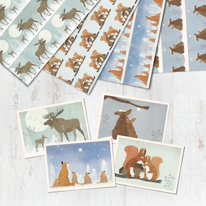Weihnachts- Set, 4x Geschenkpapier & 4 Weihnachtskarten