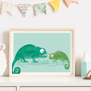 Cartel camaleones, cartel A4, ilustraciones, cartel de animales, cumpleaños, cumpleaños infantil