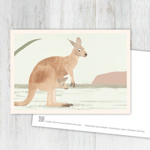 Karte Känguru, Grußkarte, Vintage, retro, Postkarte, Illustration, Tiere, Tierkinder, Geburtstag, Kindergeburtstag