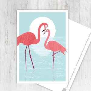 Postkarte, Flamingo, Karte, Vintage , Grußkarte, Illustration, Tiere, Tierkinder, Geburtstag, Kindergeburtstag, Valentinstag