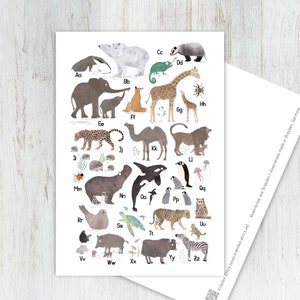ABC Karte, Tieralphabet, Karte Schulanfang, Postkarte, Illustration, Tiere, Tierkinder, Kindergeburtstag