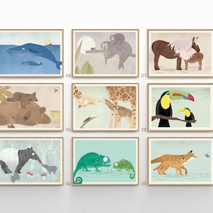 Kinderposter Set, Tierposter, Poster Kinderzimmer, Illustrationen, Tierposter, Poster Set