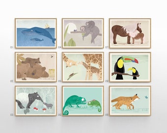 Set d'affiches pour enfants, posters d'animaux, posters pour chambre d'enfant, illustrations, posters d'animaux, set d'affiches