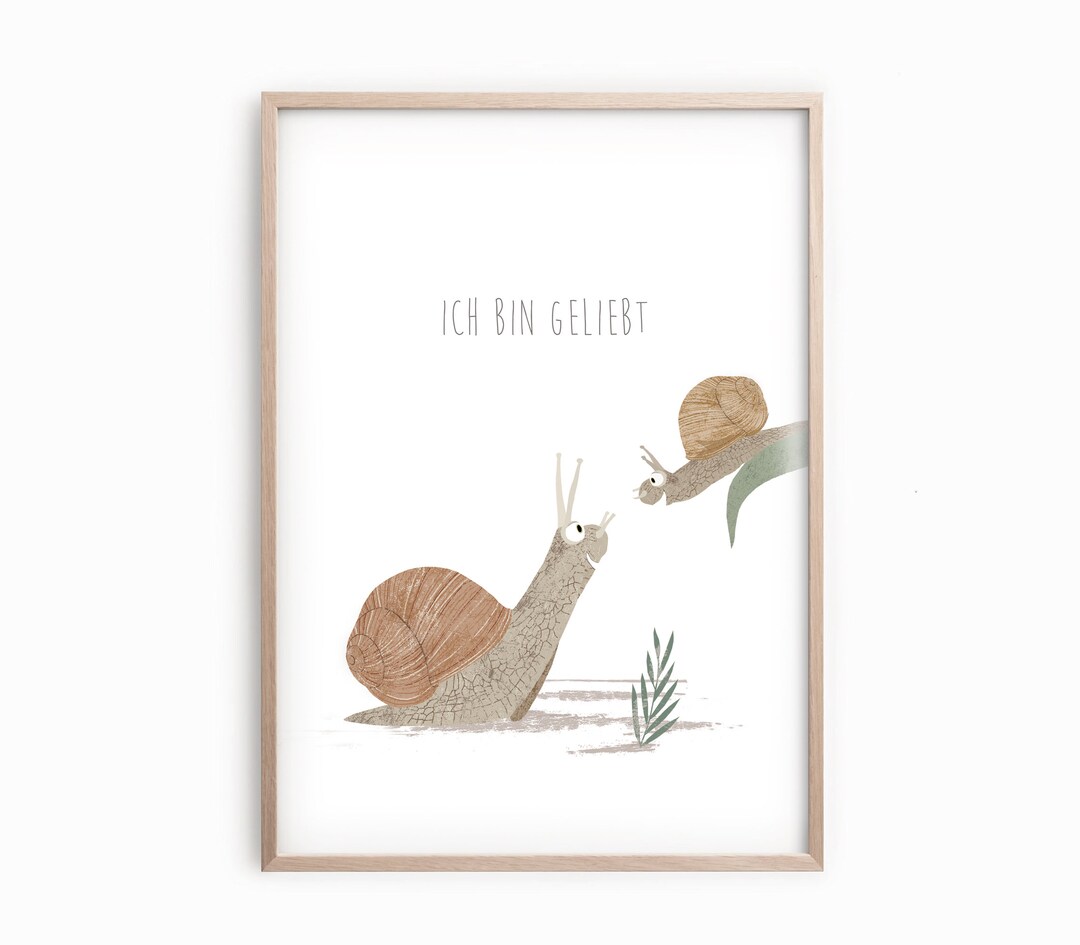 Poster Schnecken "Ich bin geliebt", Tierposter, Poster Kinderzimmer