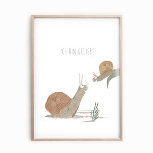 Poster Schnecken "Ich bin geliebt", Tierposter, Poster Kinderzimmer, Affirmationen, Tierposter, Poster Set