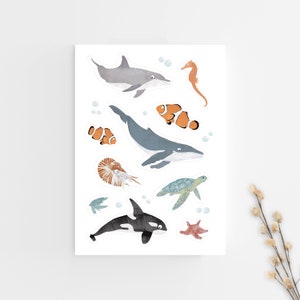 Sticker Sheet Sea Creatures Animals DIN A5 Vinyl Stickers