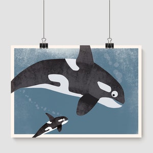 Cartel orcas, orcas, cartel A4, ilustraciones, cartel de animales, cumpleaños, cumpleaños infantil